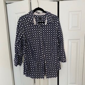 Talbots navy & white polka dot button down